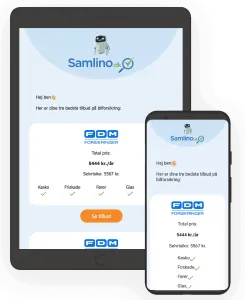 Ipad og telefon med eksempel af hvordan et nyhedsbrev kan se ud